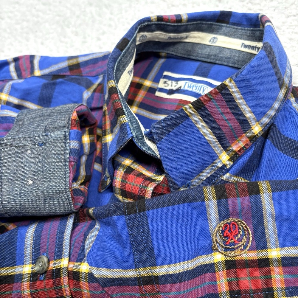 Wrangler Twenty X Western Shirt Womens L Blue Plaid Flip Cuff Logo Rodeo Cowgirl